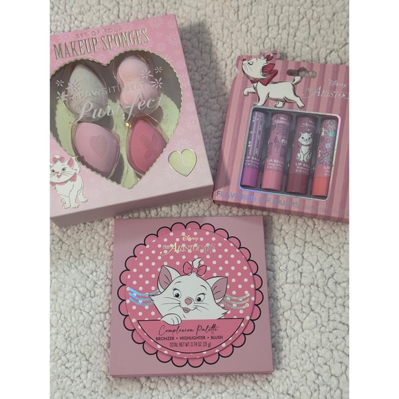 Disney Other - Disney The Aristocats Marie Makeup Bundle Palette Lip Balm Sponges New